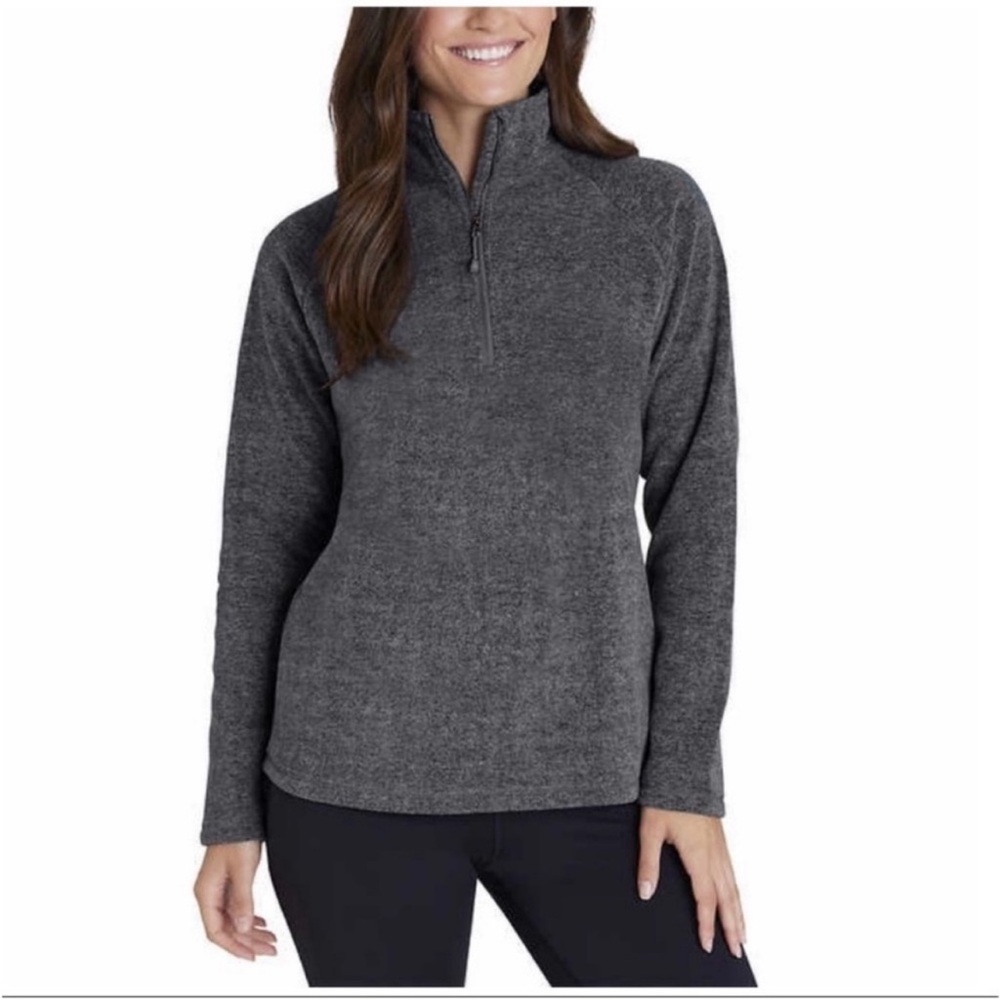 NWT Eddie Bauer Ladies Fleece Quarter Zip GRAY - size L - Picture 1 of 3